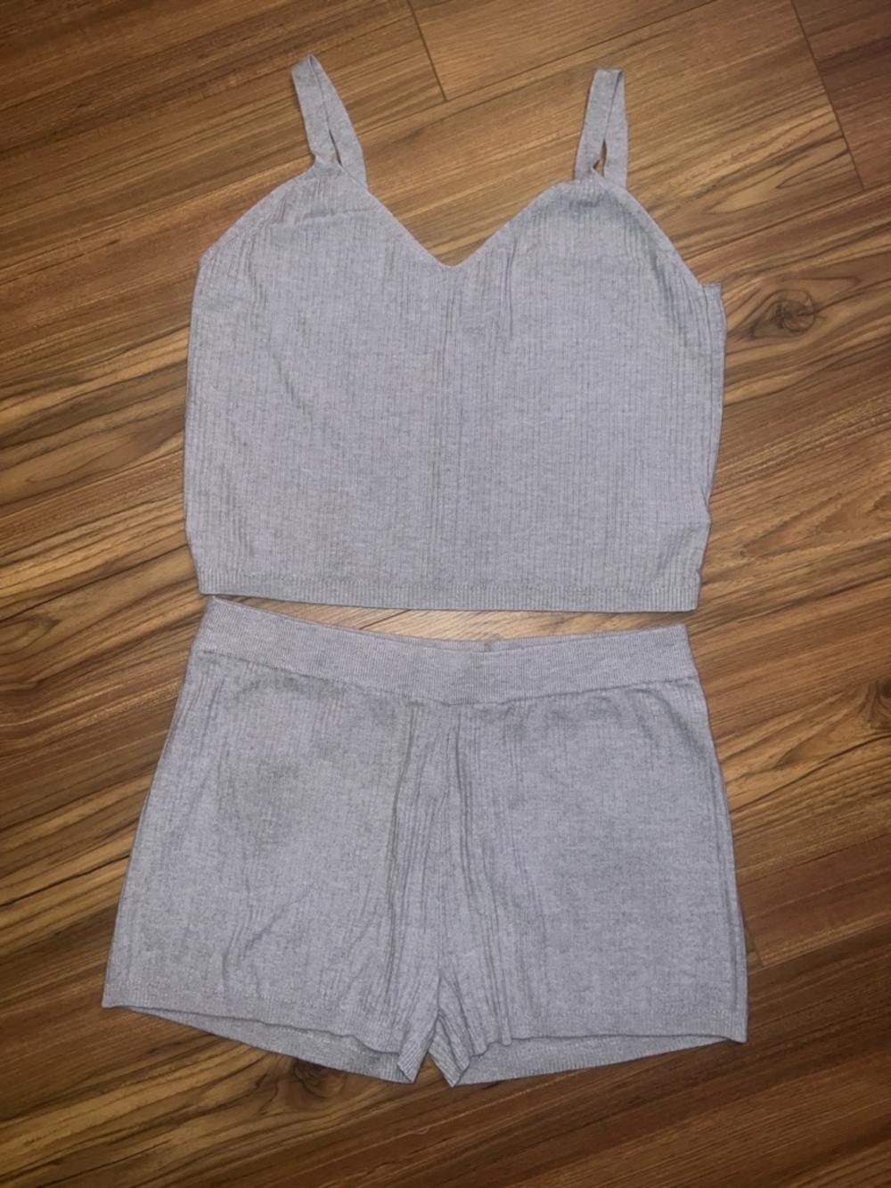 cupcakes & cashmere Heather Gray Ribbed Knit Bralette & Shorts Set